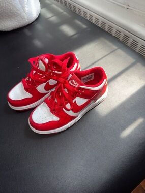 Nike Kids Red and White Low dunks
